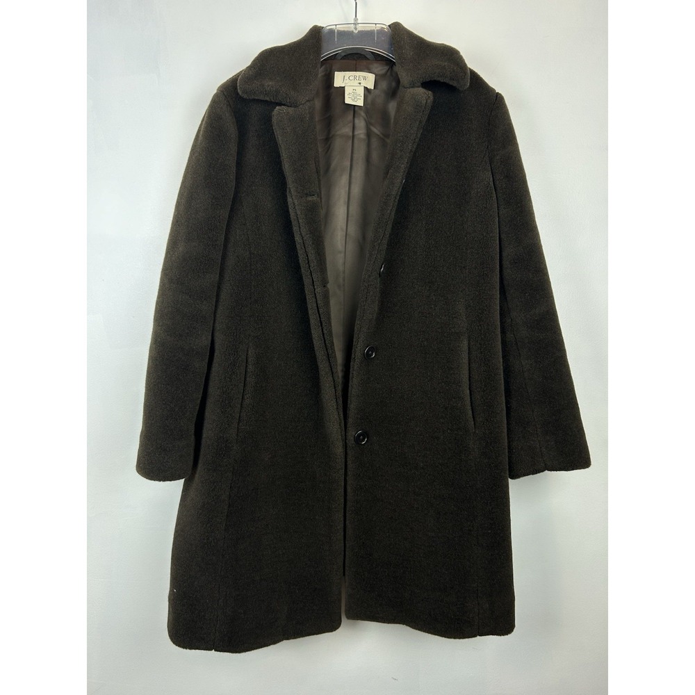 J Crew Faux Fur Coat Womens Small Petite Dark Brown Mid Quiet Luxury Old Money